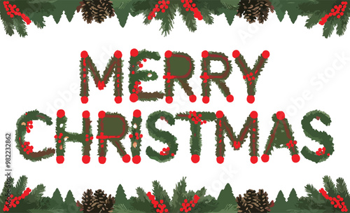 Merry christmas lettering with christmas tree