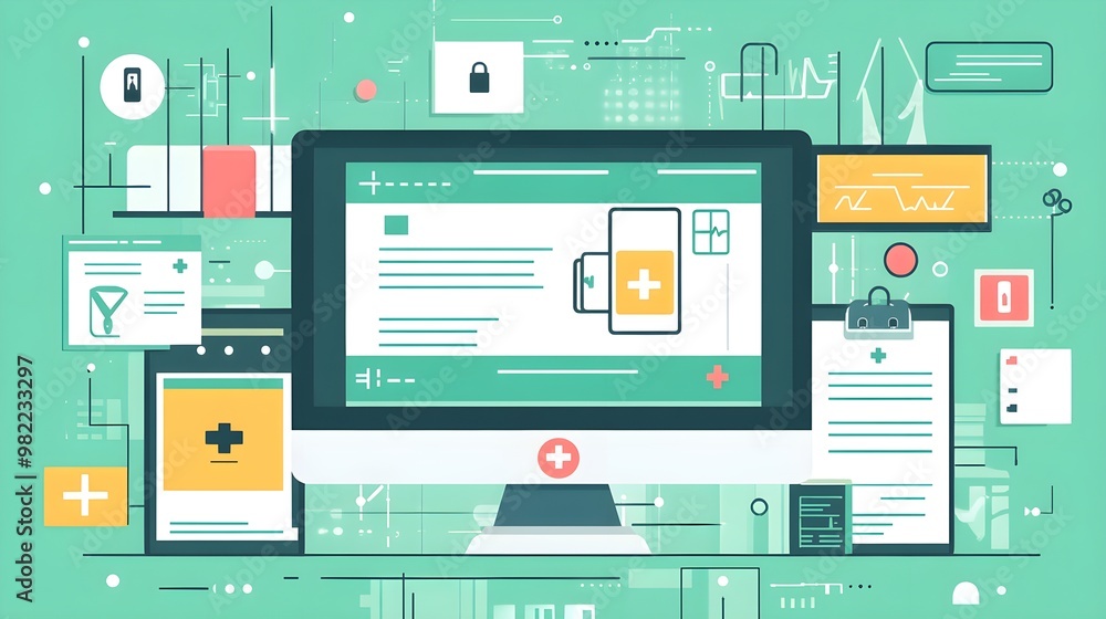 Medical Data Security - Digital Healthcare Illustration Medical Data Security - Digital Healthcare Illustration