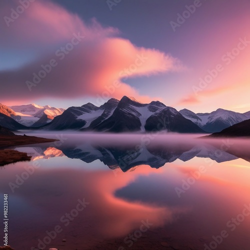 Panorama of a beautiful sunrise in the mountains photo