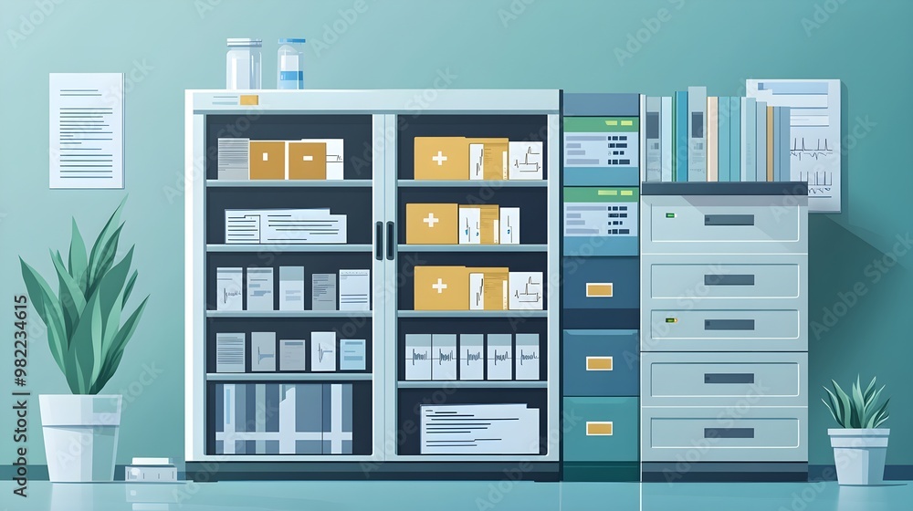 Medical Office Storage with Cabinet, Files, and Plants Medical Office Storage with Cabinet, Files, and Plants