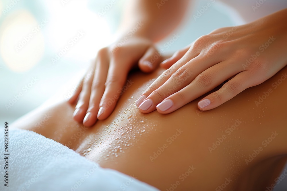 Naklejka premium Relaxing massage therapy for stress relief in a tranquil spa setting, copy space for text, spa massage concept