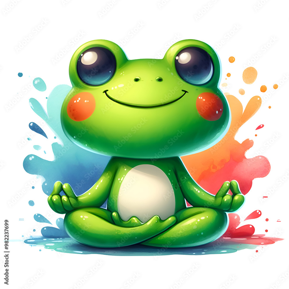 Obraz premium Watercolor Cute Frog Clipart, Green Frog Clipart, Watercolor Cute Animals, Frog and Mushroom, Cute Baby Animals PNG, Cute frogs, Baby Shower