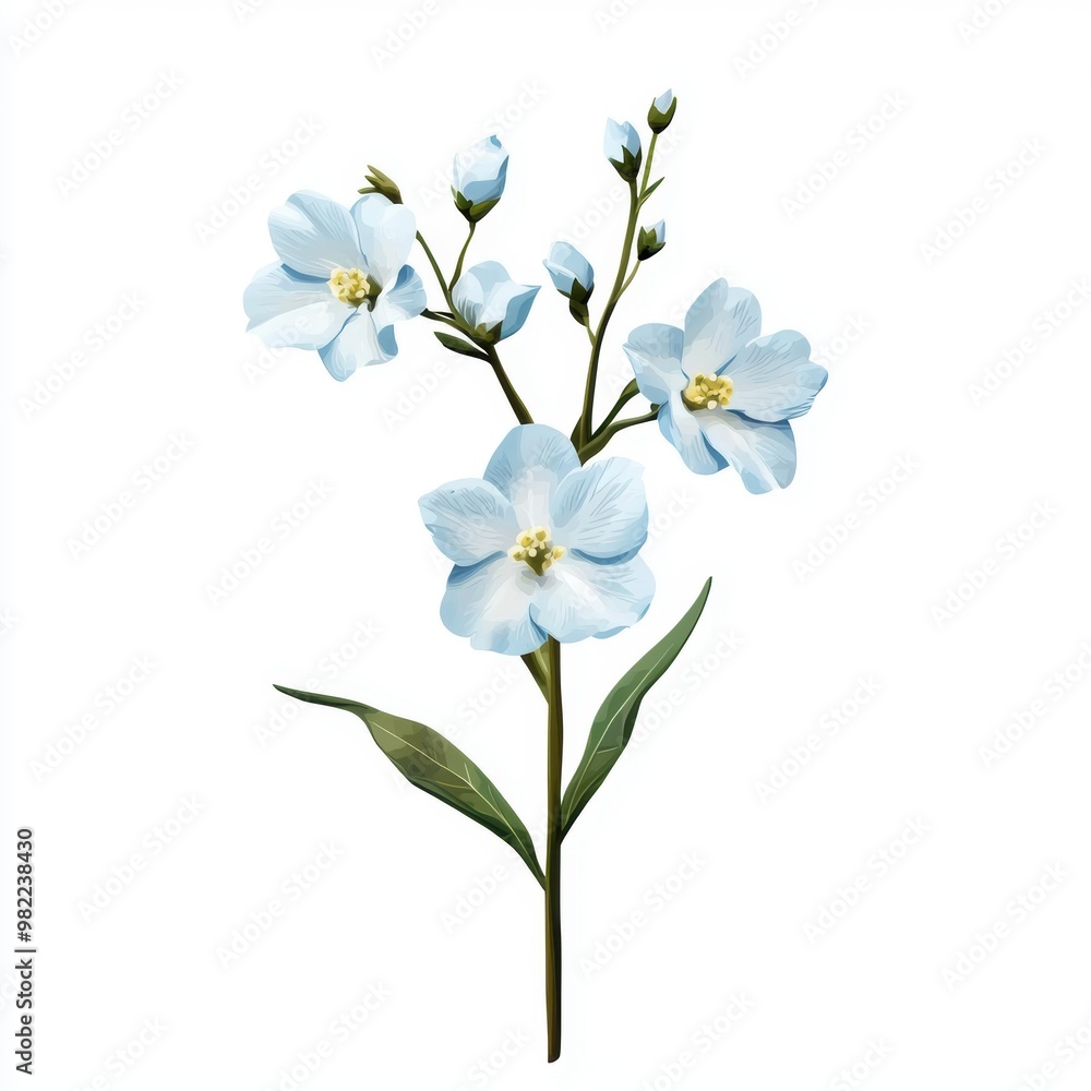 A delicate blue flower with soft petals and green leaves, perfect for nature-inspired designs and floral arrangements. A delicate blue flower with soft petals and green leaves, perfect for nature-inspired designs and floral arrangements.