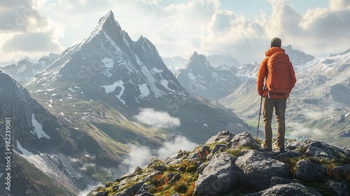 A hiker standing at the summit of a challenging mountain