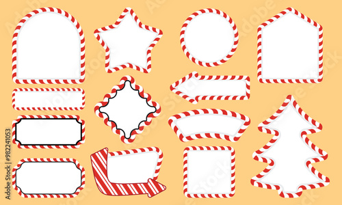 Christmas candy cane frame template set