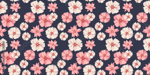 Abstract seamless floral pattern on a dark background. Vector Hand drawn stylized daisy flowers print. Contemporary ornament for designs, fabric, textiles