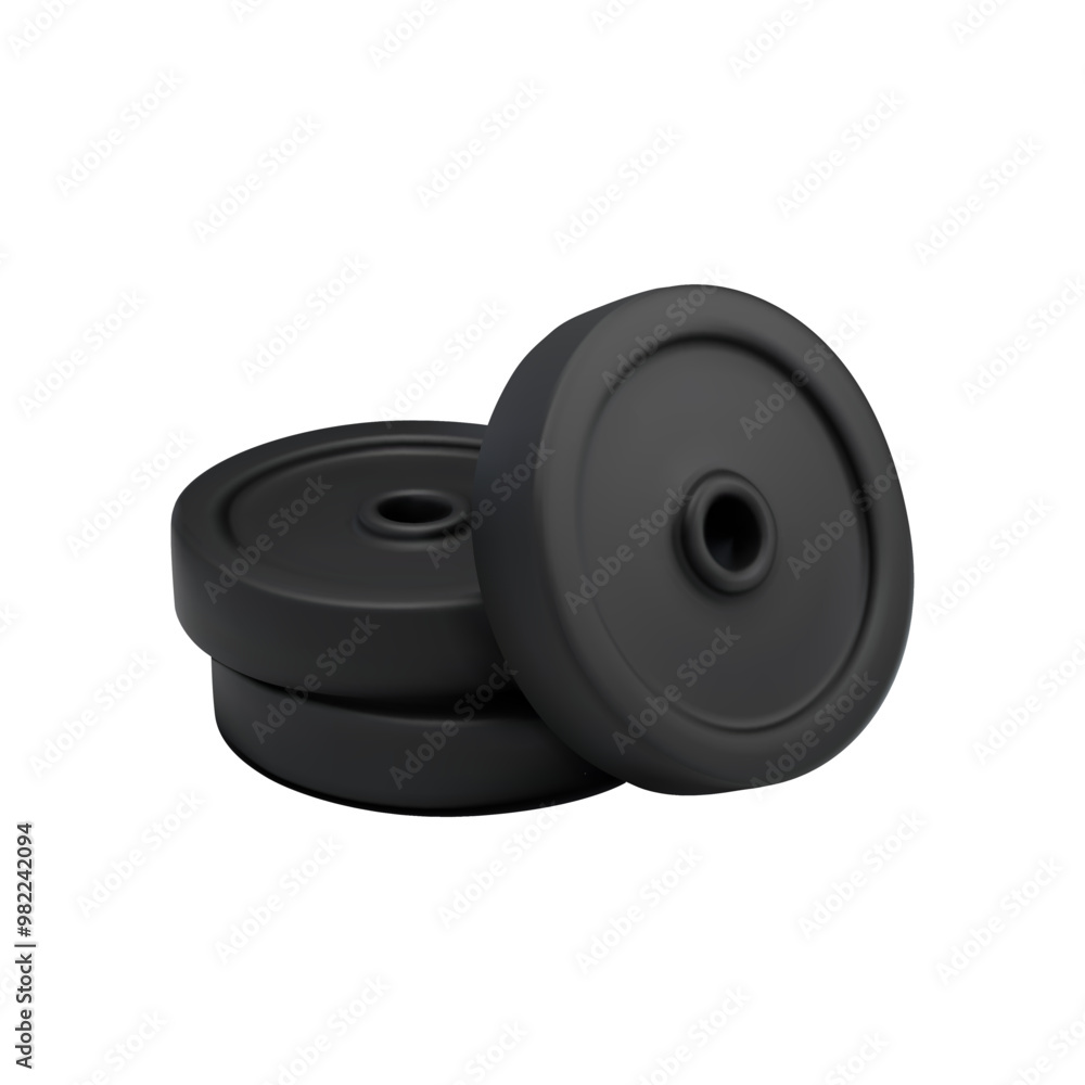 3D render of a stack of weight plates for gym equipment. Vector illustration on isolated white background 3D render of a stack of weight plates for gym equipment. Vector illustration on isolated white background
