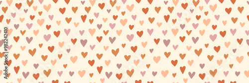 Seamless pattern design with colorful hearts in boho style. Simple abstract texture. Vector romantic background. Great for fabric, textiles, and apparel. Soft colors. Vector illustration