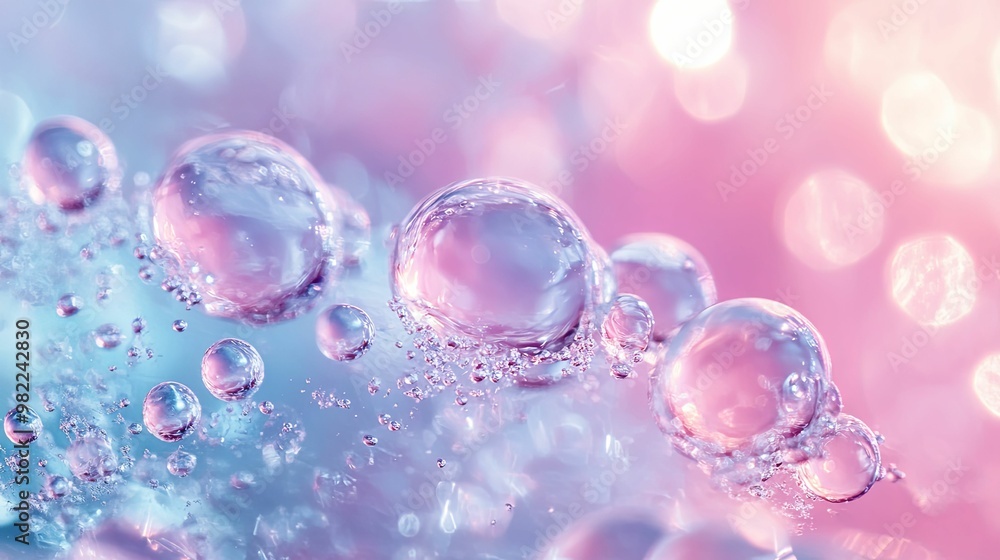 Iridescent Water Droplets on a Shimmering Pink and Blue Background Iridescent Water Droplets on a Shimmering Pink and Blue Background