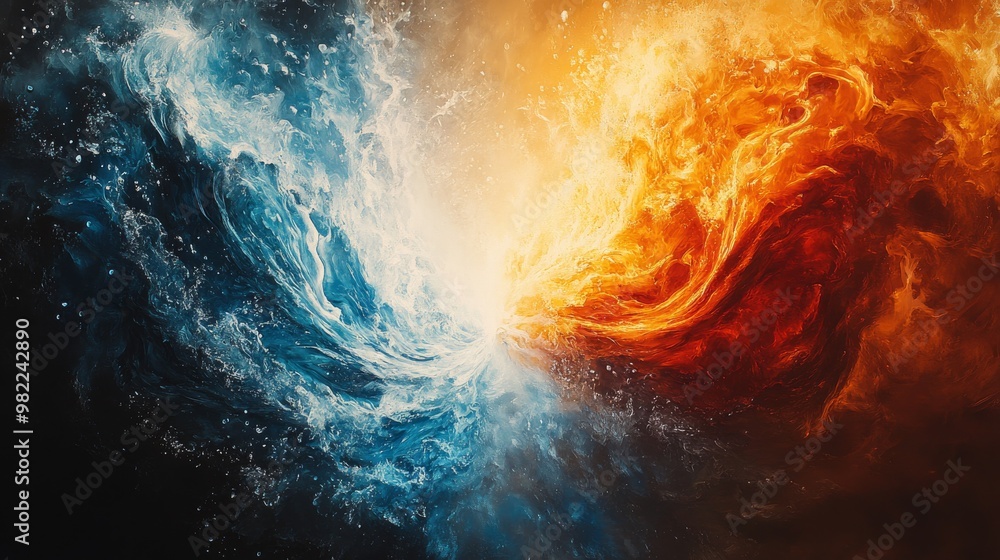 Abstract Painting of Blue and Orange Swirls Abstract Painting of Blue and Orange Swirls