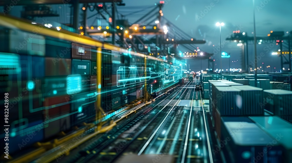 Fototapeta premium Digital Twin Supply Chain Tracking Goods Delivery Transparency Efficiency Concept