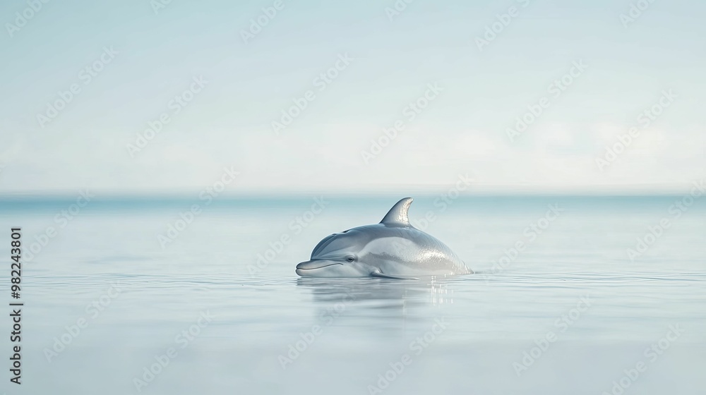Fototapeta premium Graceful Dolphin Swimming Playfully in Crystal Clear Ocean Waters Under Bright Sunlight, Capturing the Beauty of Marine Life and Natures Wonders