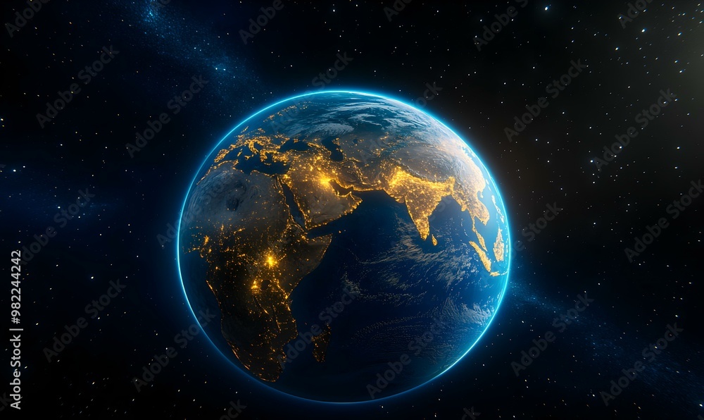 Fototapeta premium Bright Earth Over Cosmic Background at Night