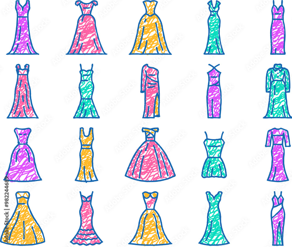 bride dress white bouquet doodle icons set vector. sketch line art bridal wedding, woman beauty, fashion marriage, groom ceremony, love beautiful bride dress white bouquet color illustrations bride dress white bouquet doodle icons set vector. sketch line art bridal wedding, woman beauty, fashion marriage, groom ceremony, love beautiful bride dress white bouquet color illustrations