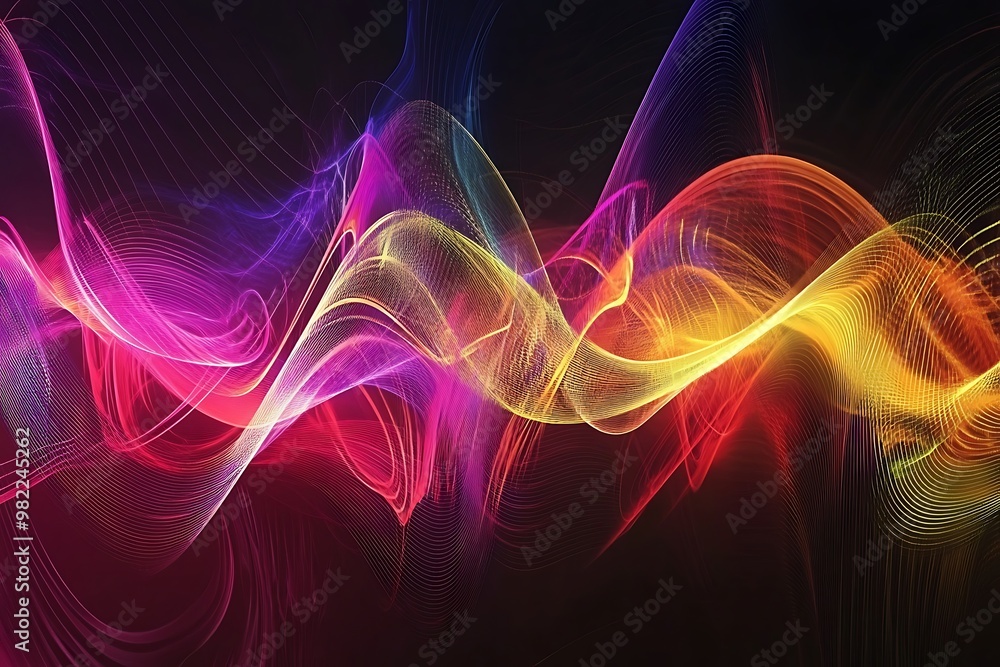Fototapeta premium A mesmerizing abstract background featuring undulating sound waves and harmonic colors that create a visually captivating symphony of music