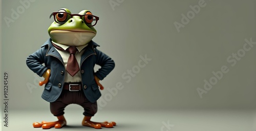 Cool frog in a fashionable jacket, tie