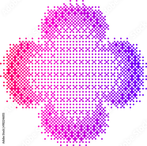 Pixel pattern daisy shape. Textured flower with bitmap Y2k dither gradient. Retro with old computer game graphic effect. Halftone illustration