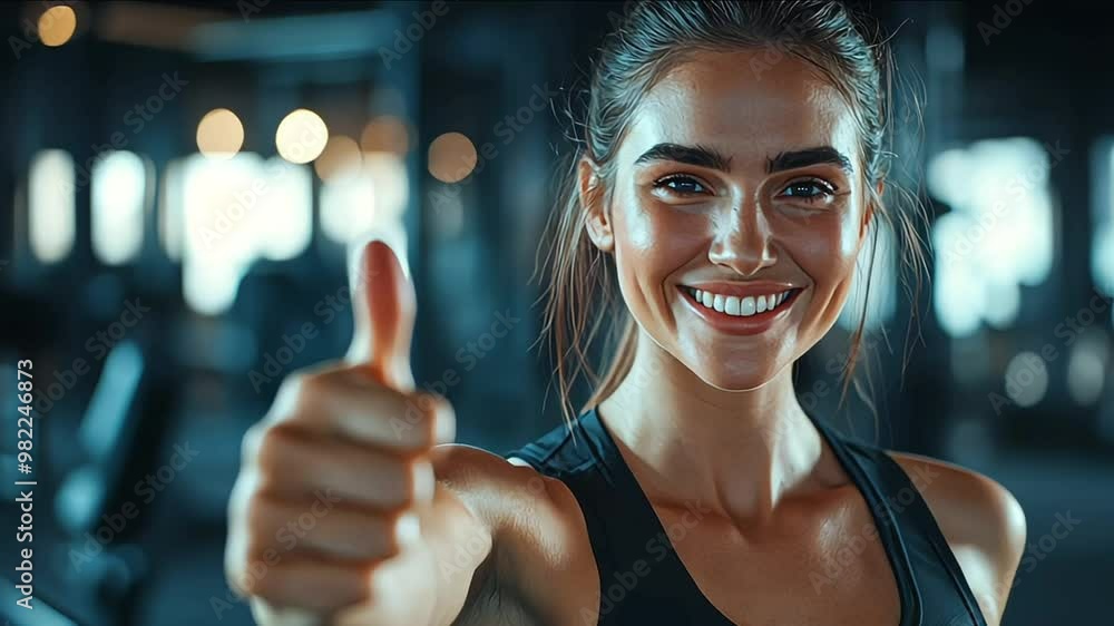 Smiling Woman, fitness and thumbs up to health, workout and training to live an active, wellness and healthy lifestyle with gym. Personal trainer Smiling Woman, fitness and thumbs up to health, workout and training to live an active, wellness and healthy lifestyle with gym. Personal trainer