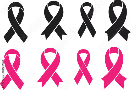 Set of Classic Pink Ribbon Silhouette Vector Design
