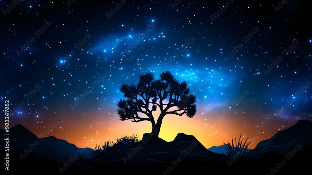 Starry Night Over a Silhouetted Desert Tree Starry Night Over a Silhouetted Desert Tree