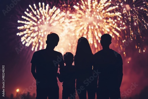 People watching fireworks display lighting up the night sky in celebration