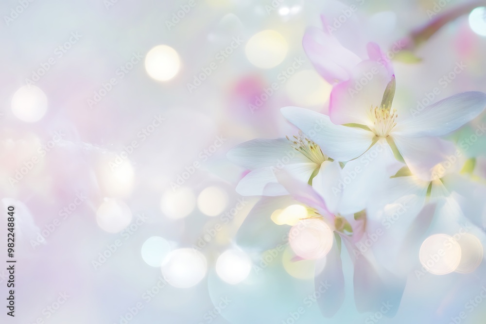 A serene image of flowers with pastel colors and soft abstract lights gently illuminating the background A serene image of flowers with pastel colors and soft abstract lights gently illuminating the background