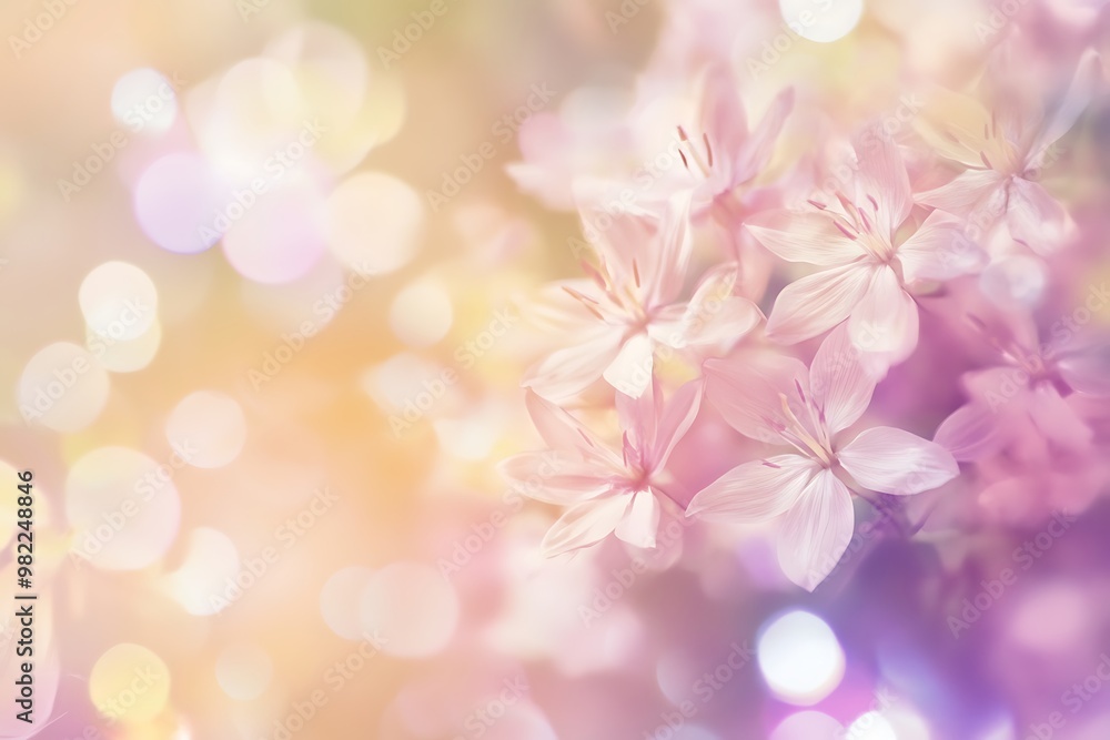 A serene image of flowers with pastel colors and soft abstract lights gently illuminating the background A serene image of flowers with pastel colors and soft abstract lights gently illuminating the background