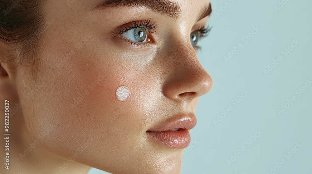 Close-up of a Woman's Face with Freckles and a White Patch on Her Cheek Close-up of a Woman's Face with Freckles and a White Patch on Her Cheek