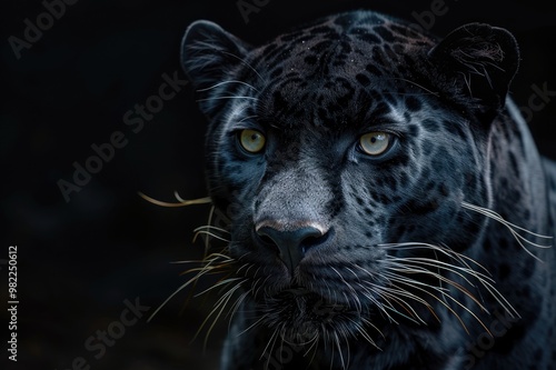 Front view of Panther on black background. Wild animals banner with copy space. Predator series. digital art