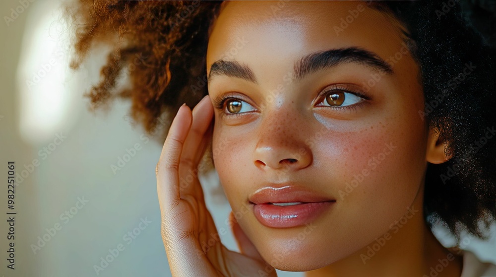 Close-up Portrait of a Woman with Freckles and Curly Hair Close-up Portrait of a Woman with Freckles and Curly Hair