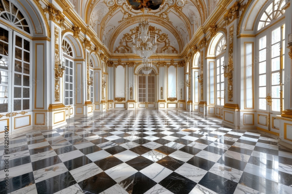 gold marble interior of the royal golden palace. castle interior with checkered floor. Luxurious palace royal interior gold marble interior of the royal golden palace. castle interior with checkered floor. Luxurious palace royal interior