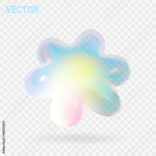 3D flower shape ctystal glass element in neon colors on white bg. 3d abstract vector illustration