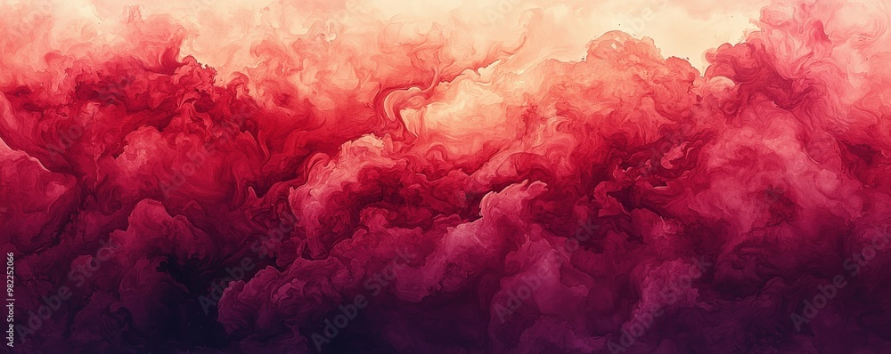 Fototapeta premium A striking red smoke texture background, with dense, swirling clouds of rich red and burgundy, gently fading into lighter shades, creating an atmospheric and mesmerizing scene full of depth and