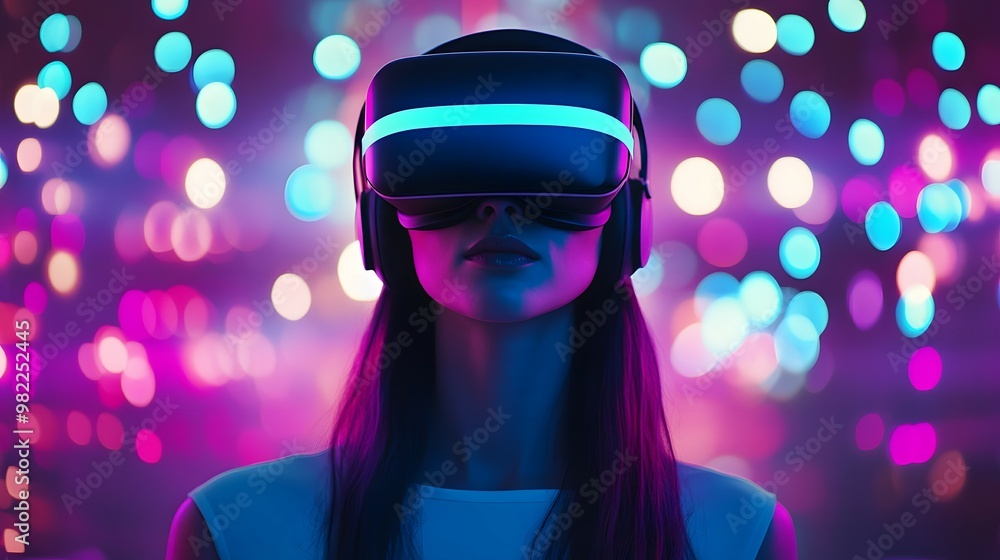 Woman in VR Headset with Neon Lights Woman in VR Headset with Neon Lights