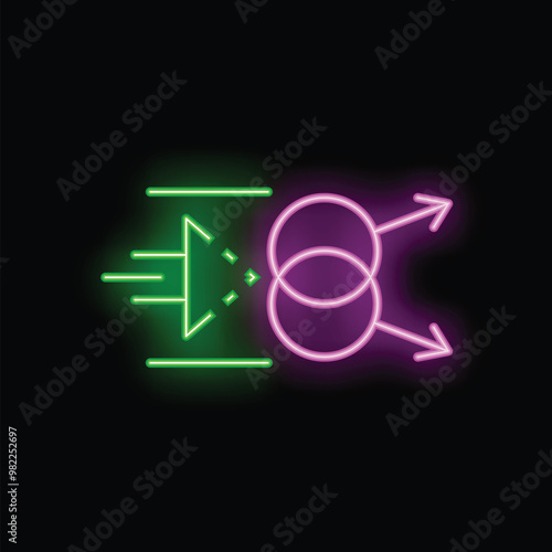 Neon sign with a data transfer symbol pointing to a male homosexual couple symbol