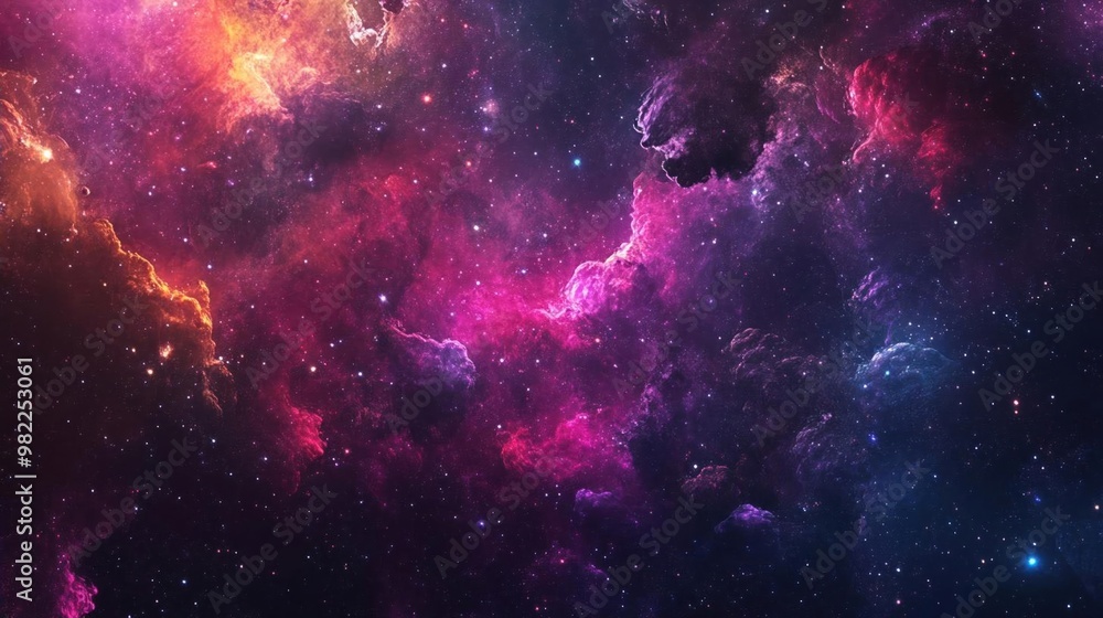 Obraz premium A vibrant cosmic landscape with swirling nebulae and a scattering of stars, capturing the beauty of the universe.