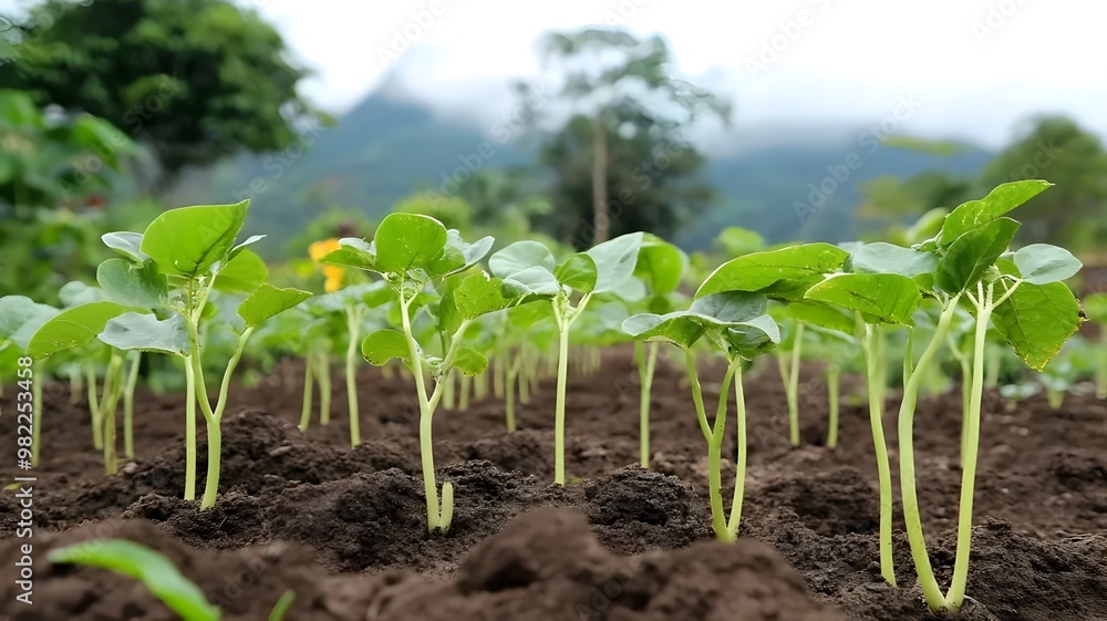 Vegetable Cultivation: Sprouting Rows in Serene Setting Vegetable Cultivation: Sprouting Rows in Serene Setting