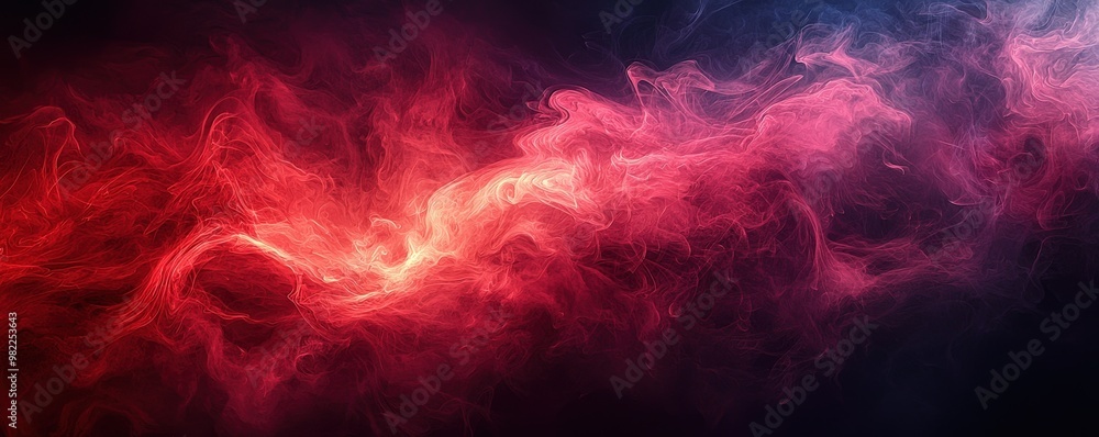 Fototapeta premium A rich red smoke texture background, with swirling clouds of deep ruby and bright crimson, creating a bold and dramatic effect with soft, flowing shapes that enhance the sense of depth and motion.