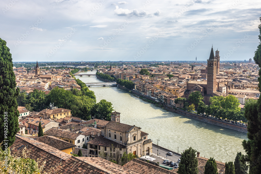 Panoramic view of the Verona city from Castel San Pietro castle, Italy, Europe. Panoramic view of the Verona city from Castel San Pietro castle, Italy, Europe.