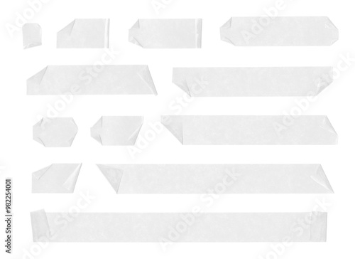 Collection of adhesive tape pieces on transparent background, isolated photo