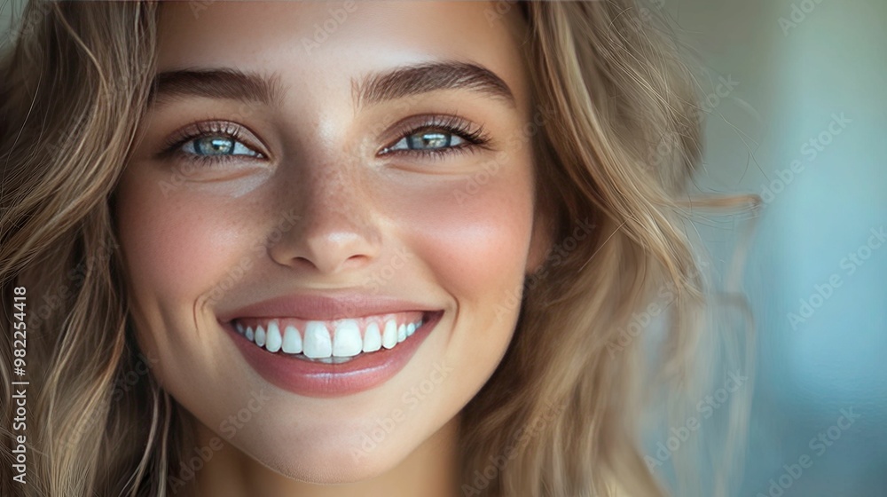 A Close-Up Portrait of a Woman with Blonde Hair Smiling and Showing Her White Teeth A Close-Up Portrait of a Woman with Blonde Hair Smiling and Showing Her White Teeth