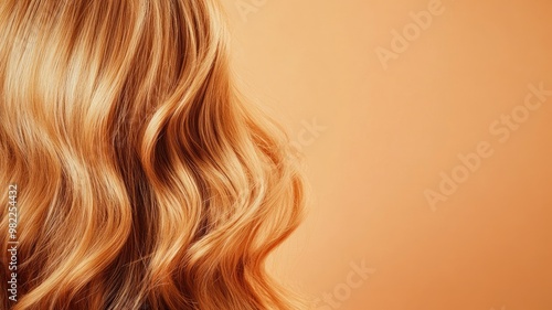 Wavy blonde hair with soft sheen on warm background