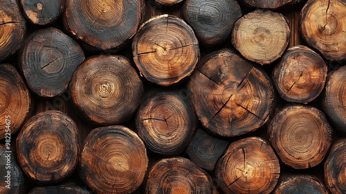 Close-up of Circular Wooden Cross-Sections with Visible Growth Rings