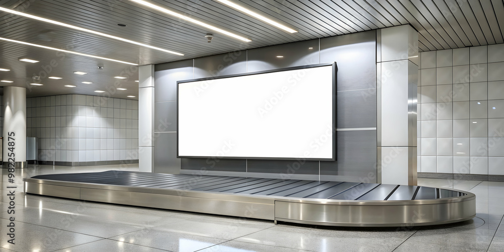Key visual spot in baggage claim with a blank billboard for customization, airport, baggage claim