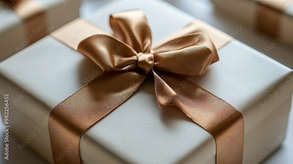 Close-up of a Gift Box with a Golden Bow Close-up of a Gift Box with a Golden Bow