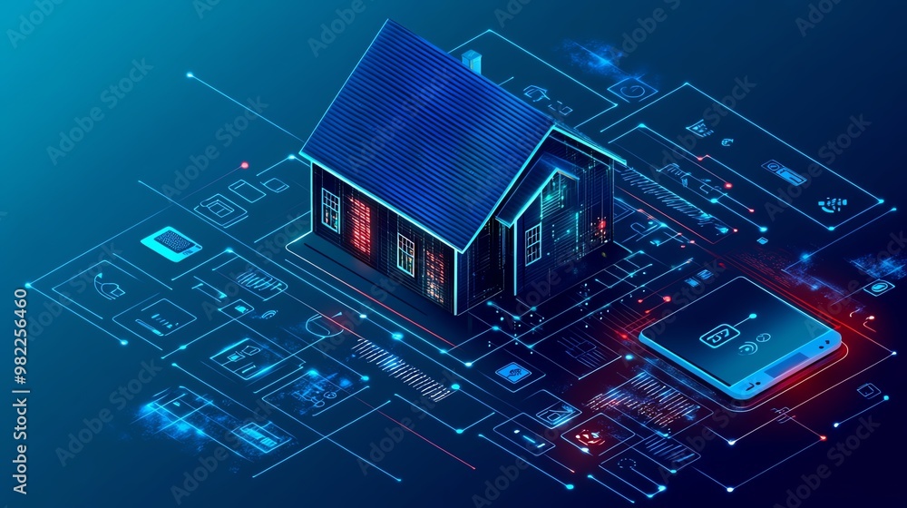 Digital representation of a smart home concept with technology and data integration for modern living solutions. Digital representation of a smart home concept with technology and data integration for modern living solutions.