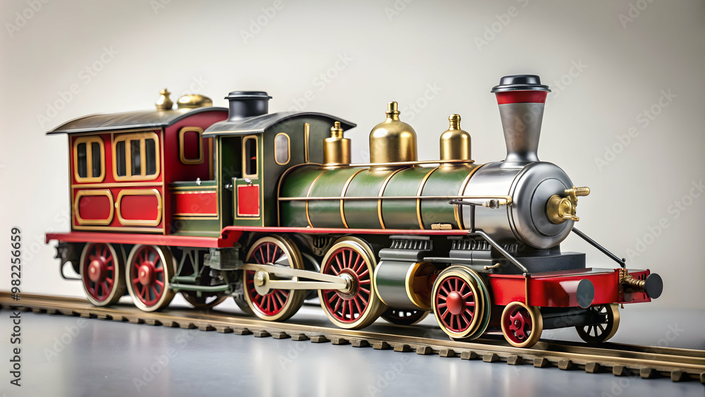 Fototapeta premium Vintage toy steam locomotive with carriages on clean background, vintage, retro, steam locomotive, toy, train