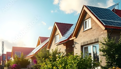 Solar Panels on Homes and Houses Symbolizing Sustainable and Renewable Energy 