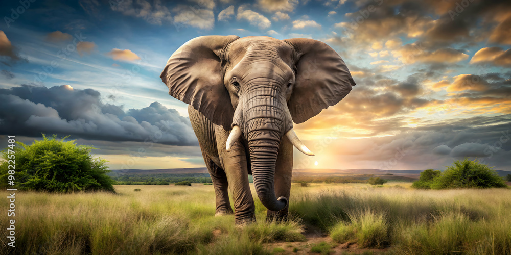 Fototapeta premium Realistic of a majestic elephant in the wild , wildlife, safari, animal, mammal, trunk, tusks, herbivore, savannah