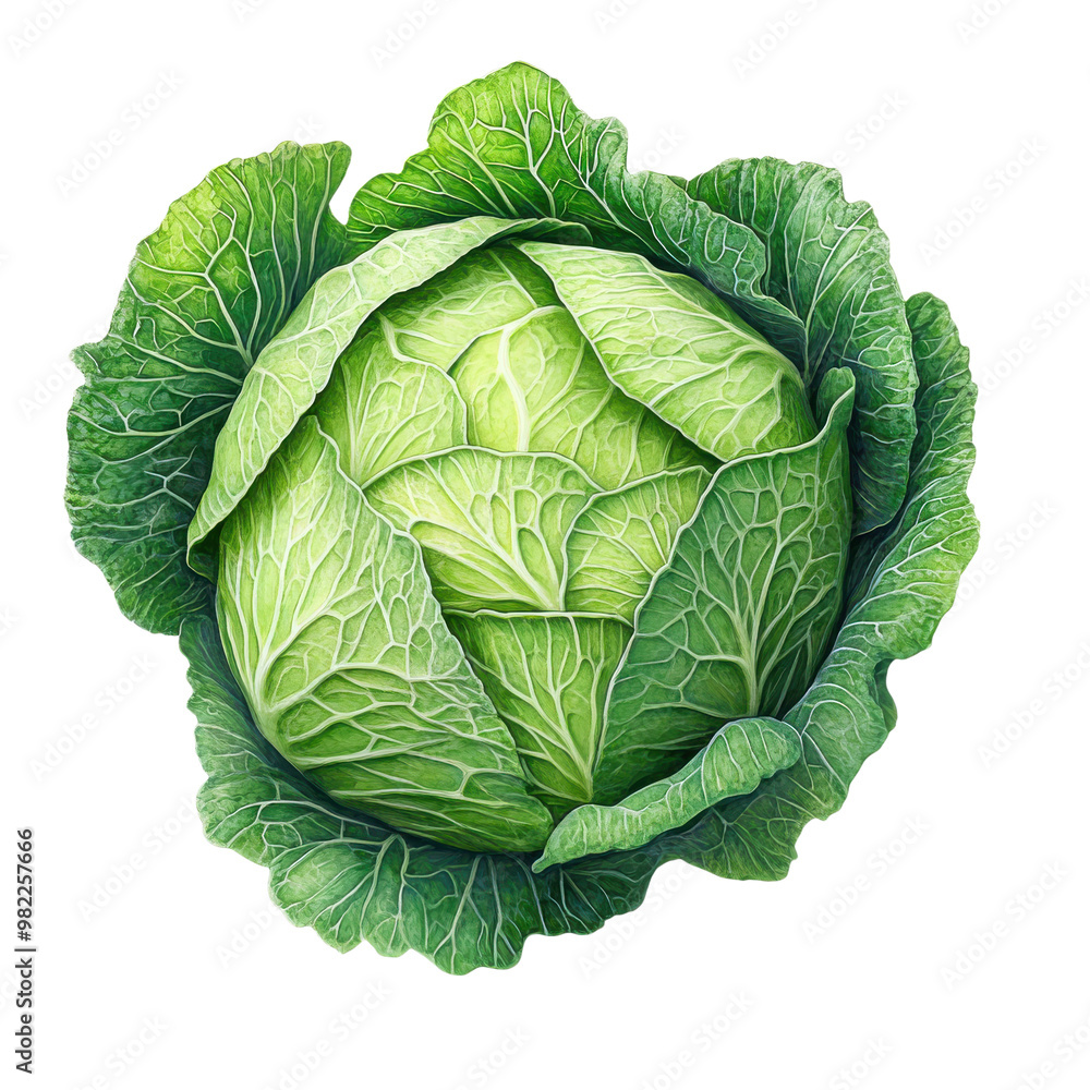 Fototapeta premium Fresh Green Cabbage with Detailed Texture | Isolated on Transparent Background